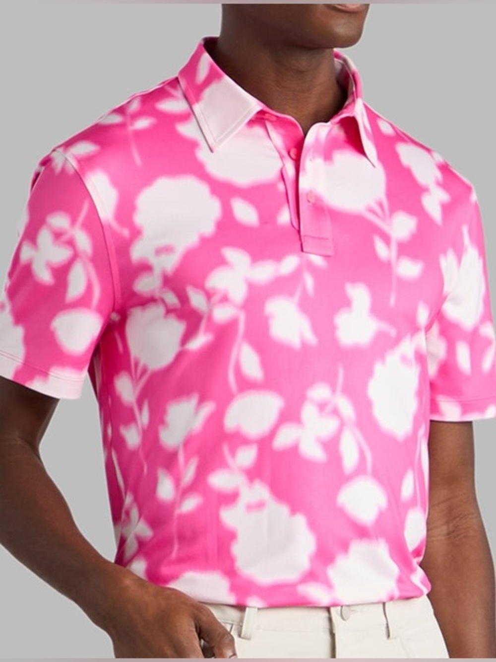 G/FORE Blur Floral Tech Jersey Classic Polo Shirt-Knockout Pink-Men Size Large